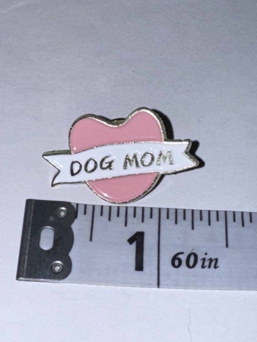 Dog Mom Pink Heart With Ribbon Pin Brooch